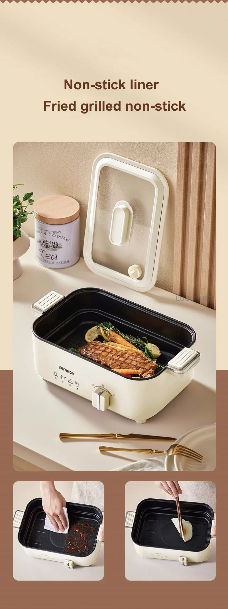 5L Home Electric Hot Pot Large-capacity Non-stick Electric Wok Multi-functional Pot 2 Gear Temperature Adjust Frying Pan 220V