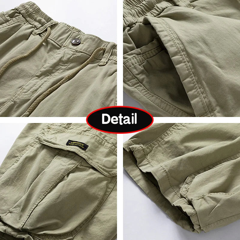 Men Summer Solid Color Outdoor Leisure Cargo Comfortable Shorts Men Elastic Waist Loose Straight High-Quality Design Shorts Male