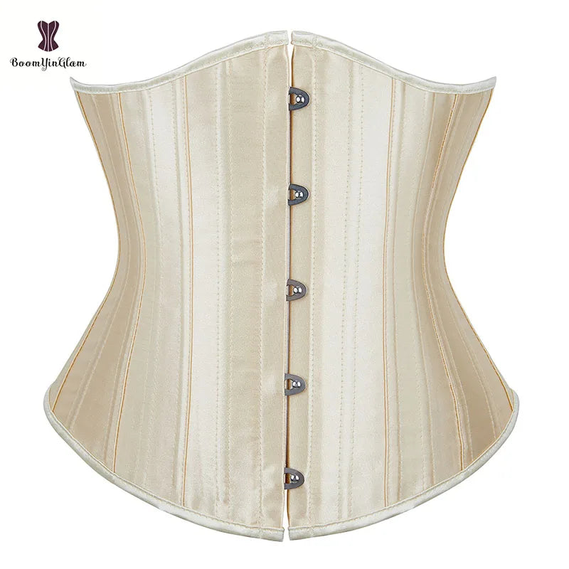 Solid Black Champagne-Colored Corset 26 Steel Boned underbust Corselet Women Cupless Chest Binder Bustier