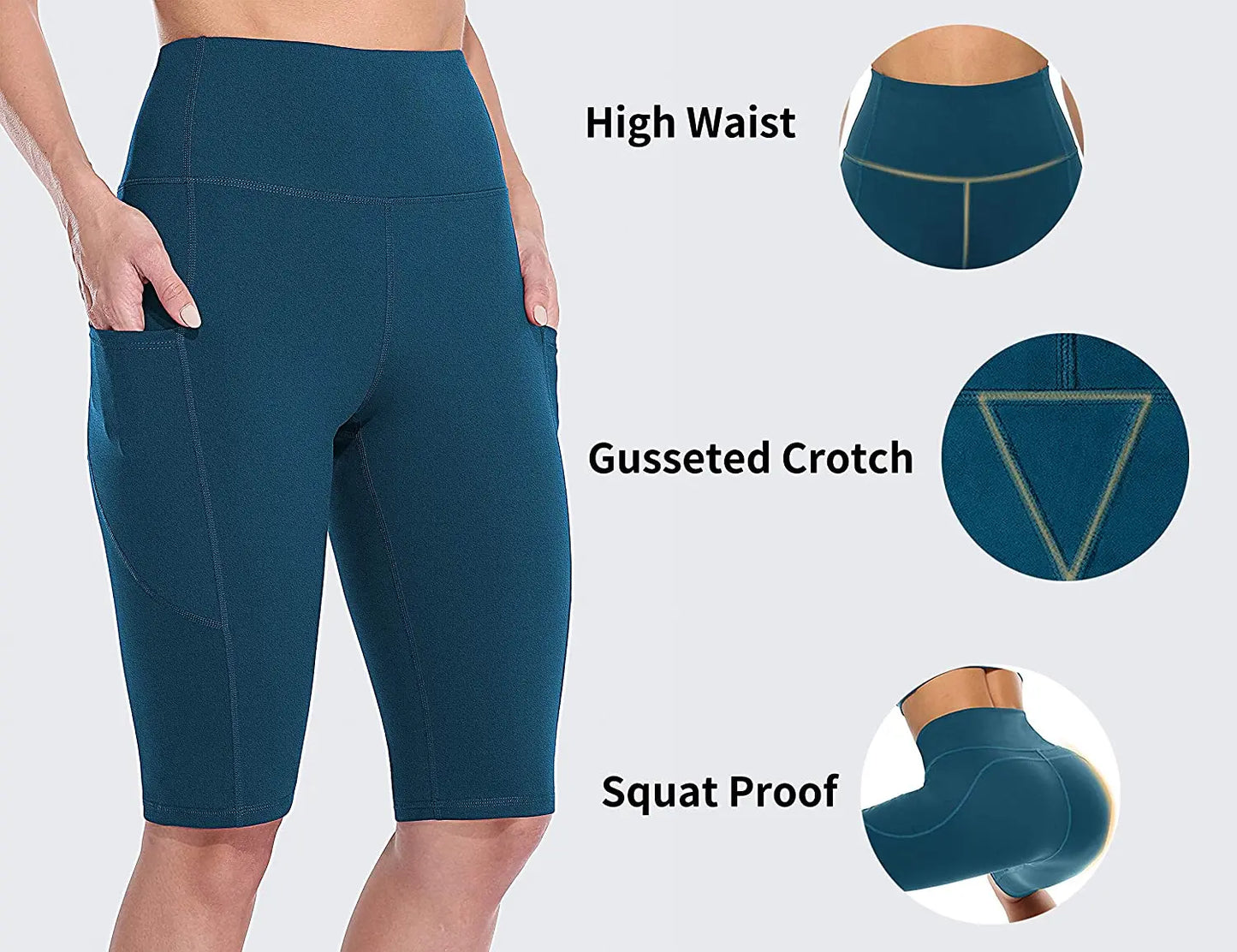 Anfilia Women Yoga Shorts Jogging Running Cycling Fitness Sportswear High-waist with Side Pockets Sporty Shorts Solid Color