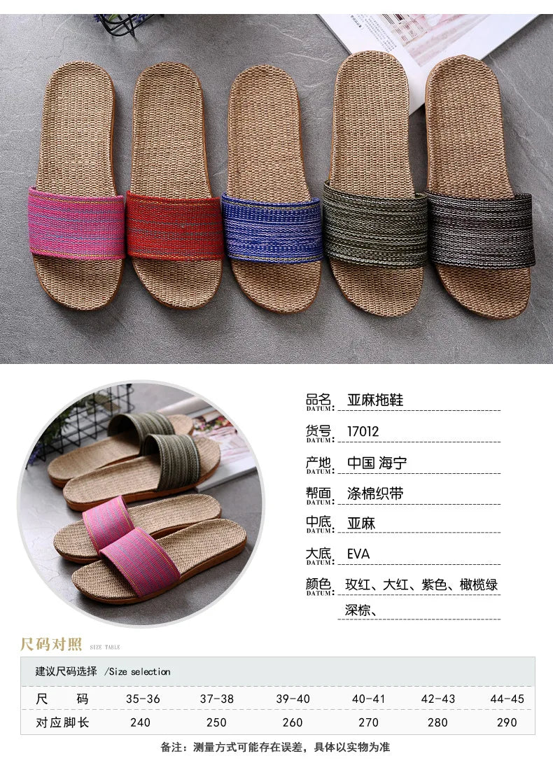 Linen Slippers For Female Summer Home Indoor Lovers Anti-Skid Thick Floor Shoe For Male Summer Home Cotton And Linen Sandals