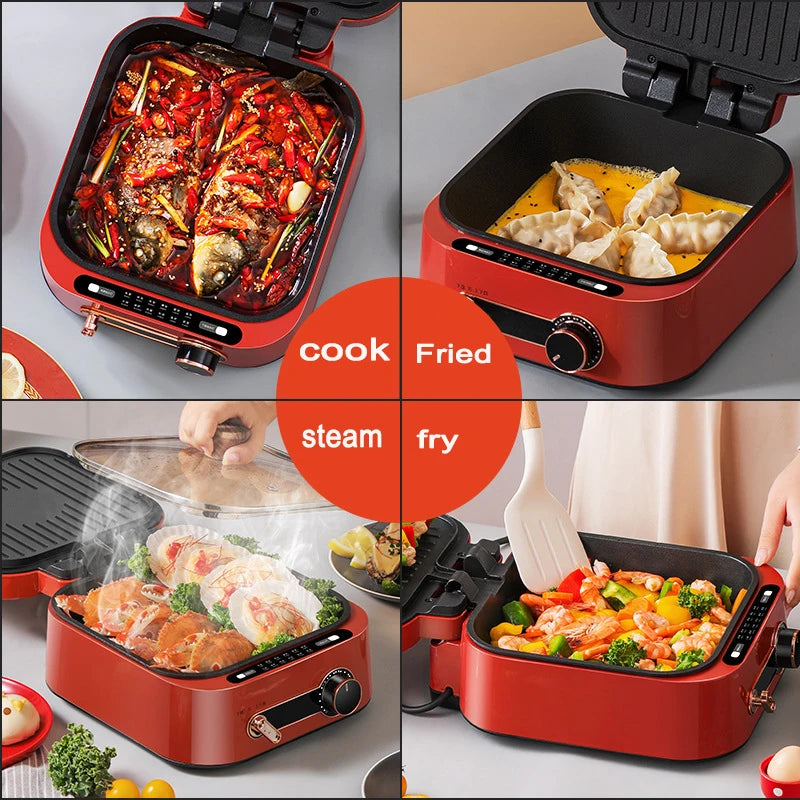 Rice Cooker Smokeless Frying Pan Steak BBQ Multi-Function Electric Cooker Non-Stick Pan 1800W Kitchen Appliances
