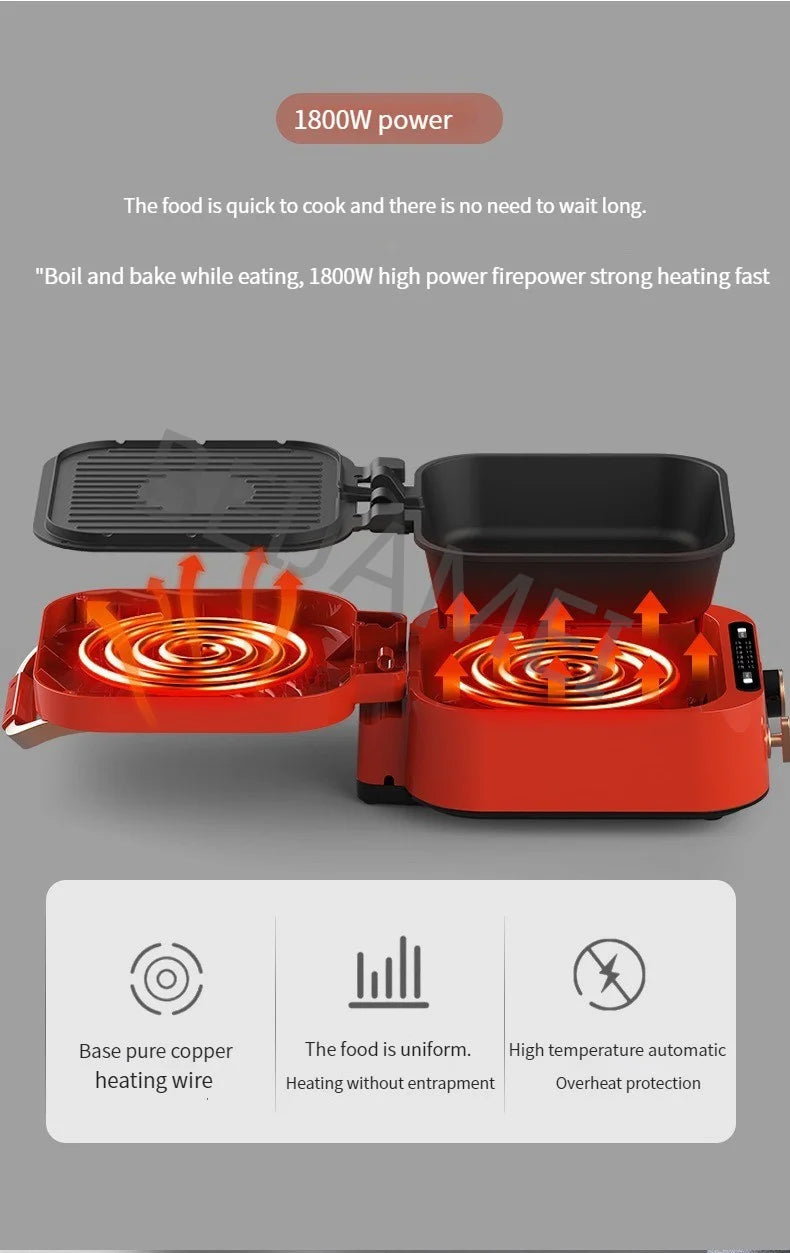 Rice Cooker Smokeless Frying Pan Steak BBQ Multi-Function Electric Cooker Non-Stick Pan 1800W Kitchen Appliances