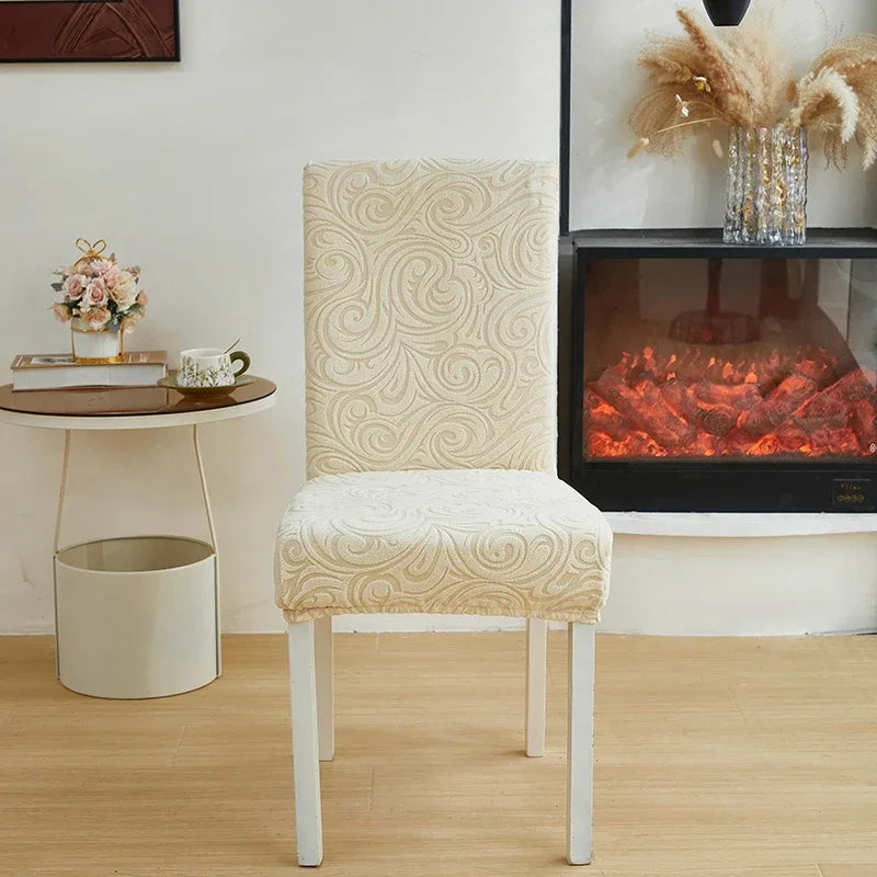 1/2/4/6pcs Jacquard Dining Chair Cover Pure Color All-inclusive Chair Slipcover with Skirt Elastic Durable Seat Protector Decor