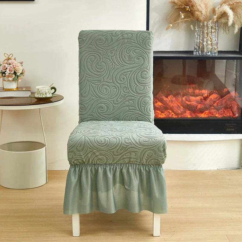 1/2/4/6pcs Jacquard Dining Chair Cover Pure Color All-inclusive Chair Slipcover with Skirt Elastic Durable Seat Protector Decor