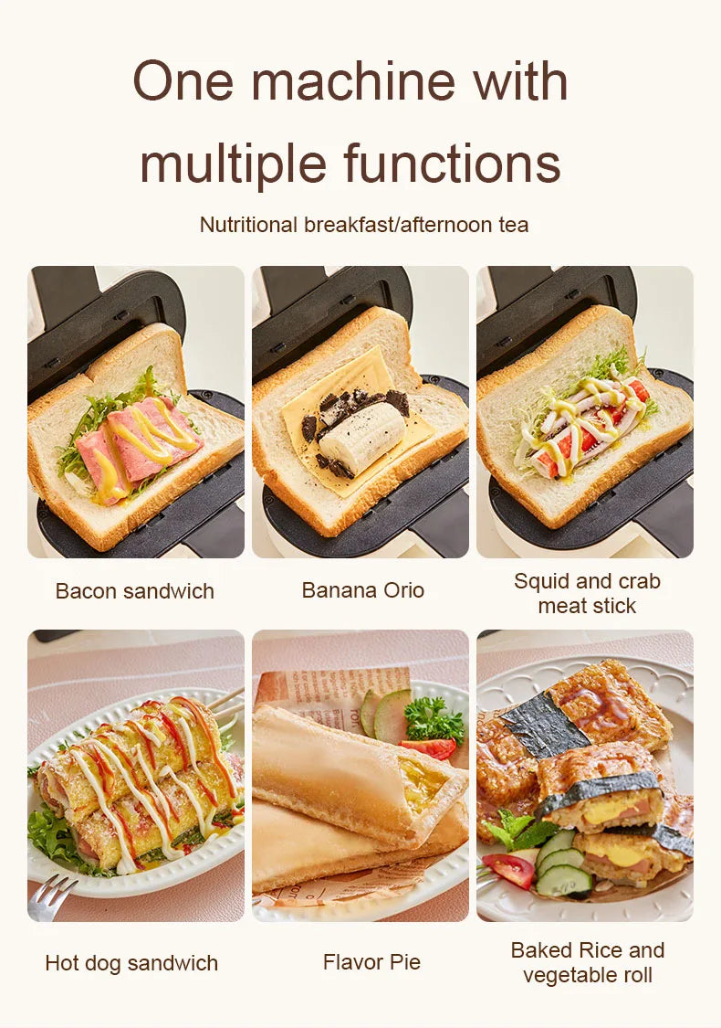 DMWD Double-Sided Press Sandwich Machine Frying Baking Pan Mini Cheese Grill Breakfast Maker Bread Hot Dog Toaster Electric Oven