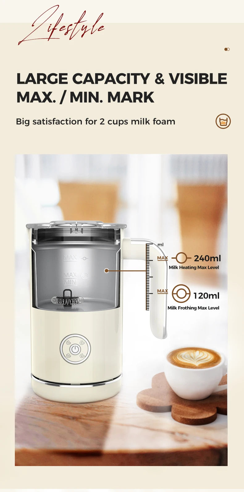 Cafelffe Electric Milk Frother Frothing Foamer Chocolate Mixer Cold/Hot Cappuccino Fully Automatic Milk Warmer home appliance