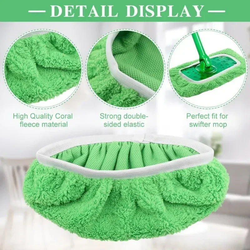 Replacement Washable Rag Towel Sweeper Wet & Dry Cleaning Cloths Reusable Microfiber Mop Pads Green Furniture Flooring Mop Head