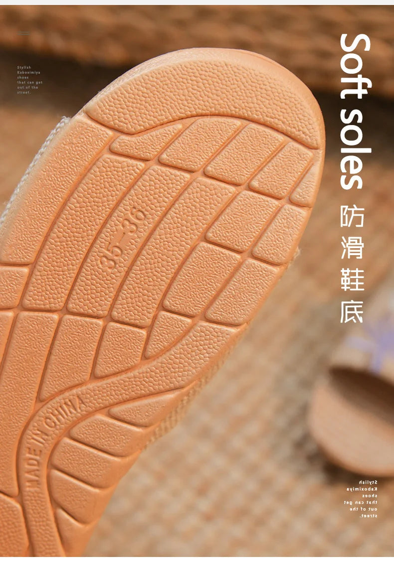 New Linen Slippers For Women Summer Indoor Home Non-Slip Home Home Embroidered Sandals Summer