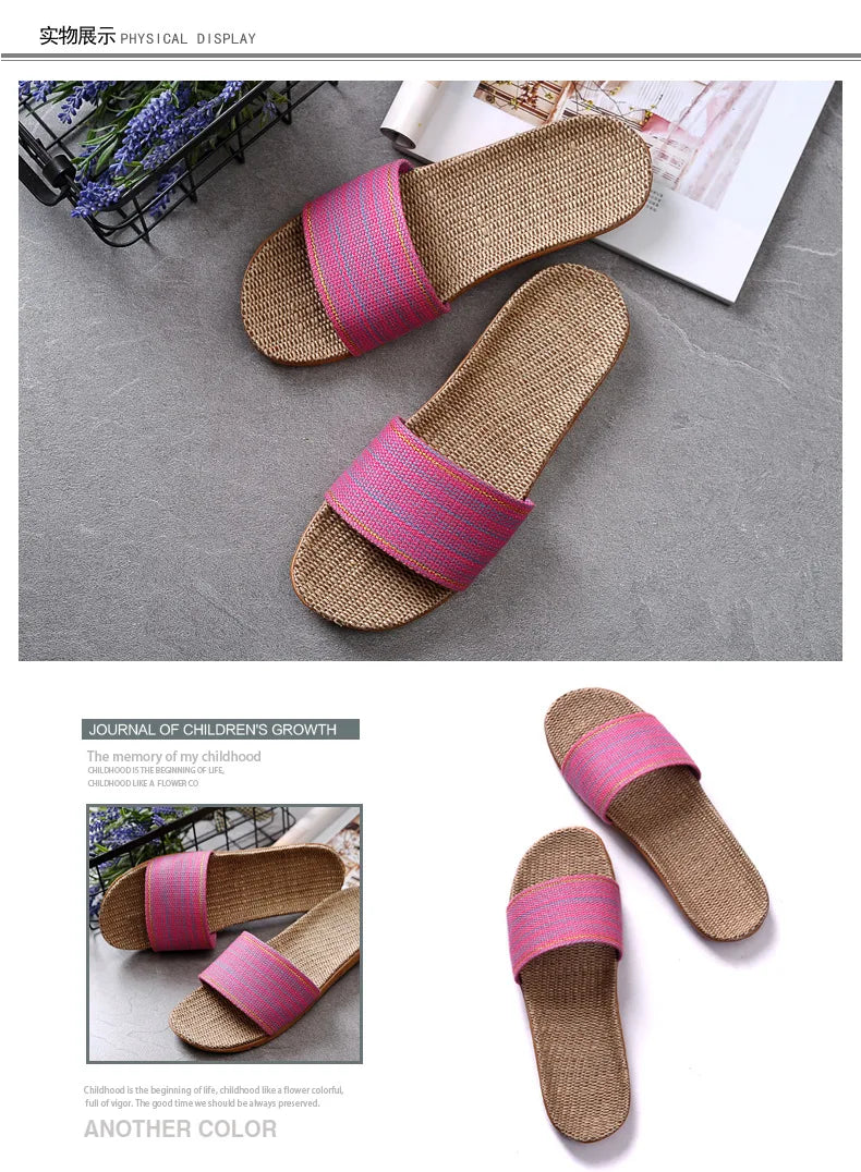 Linen Slippers For Female Summer Home Indoor Lovers Anti-Skid Thick Floor Shoe For Male Summer Home Cotton And Linen Sandals