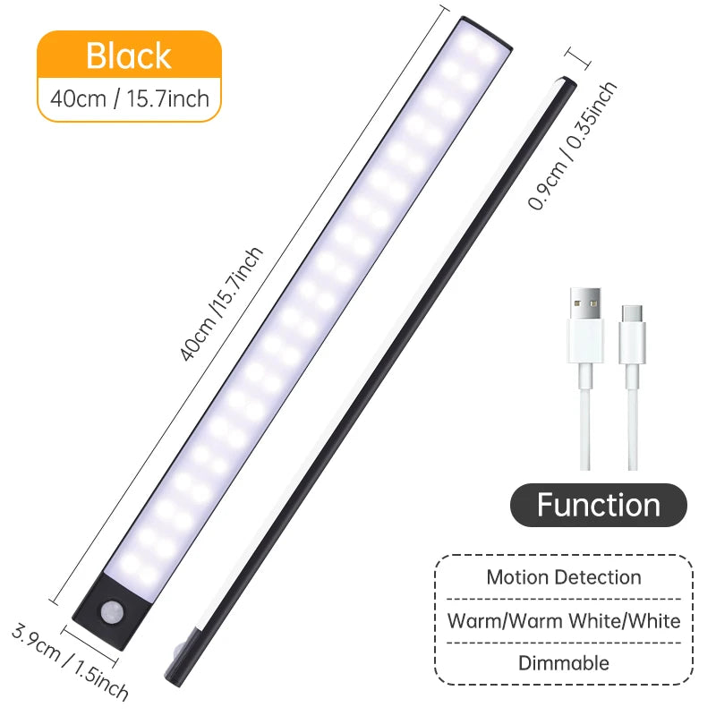Night Light 20/30/40/60CM Motion Sensor Light Wireless USB LED Cabinet Light Wardrobe Lamp For Kitchen Cabinet Bedroom Wardrobe