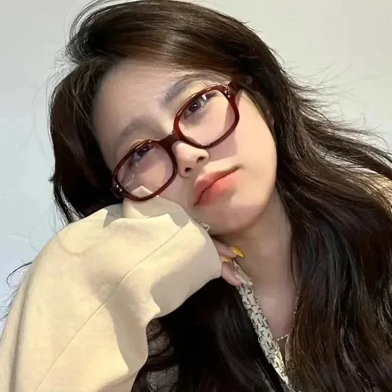 Y2k Vintage Decorative Goggles Retro Square Frame Eyeglass Women Red Computer Reading Glasses Clear Blue Light Blocking Eyewears