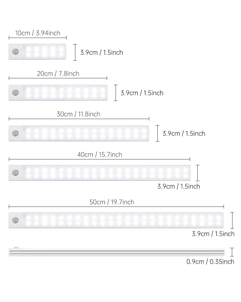 Night Light 20/30/40/60CM Motion Sensor Light Wireless USB LED Cabinet Light Wardrobe Lamp For Kitchen Cabinet Bedroom Wardrobe
