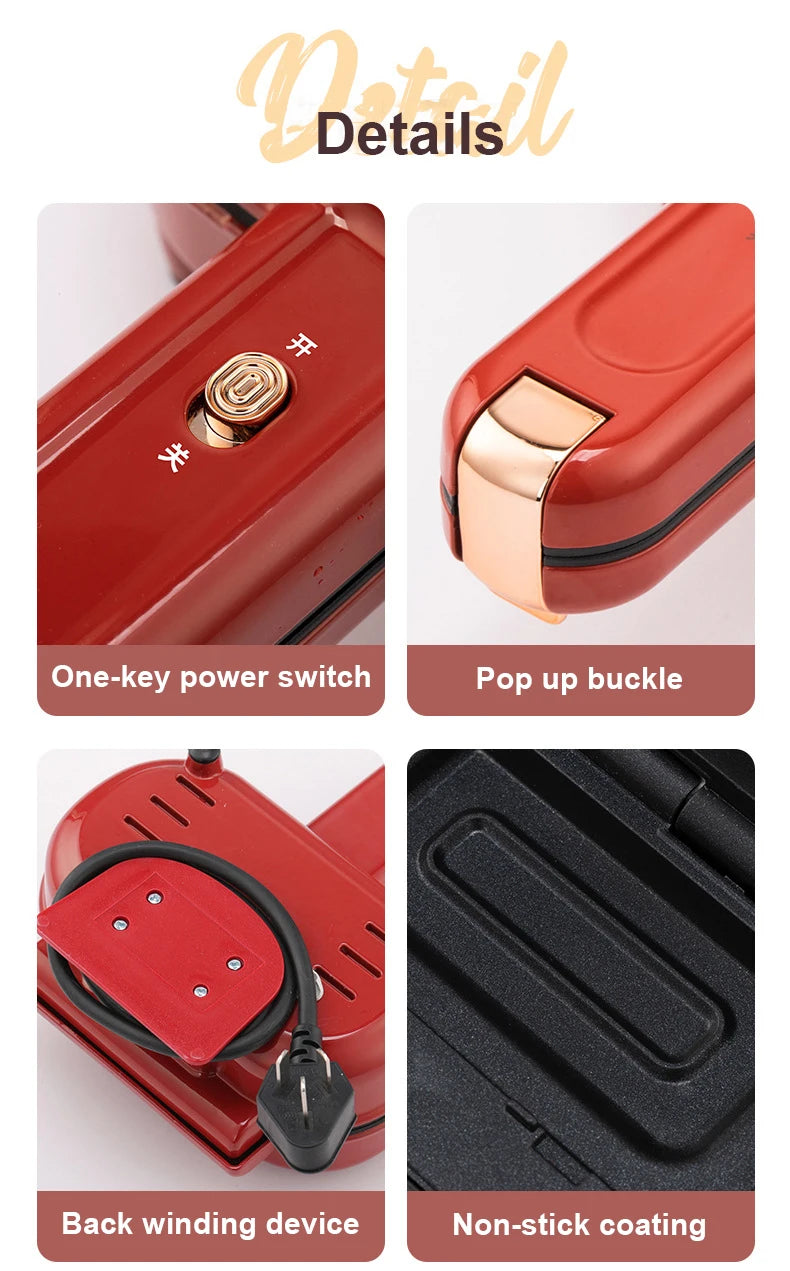 Double-Sided Seal Press Sandwich Machine Mini Taco Burrito Baking Pan Grill Breakfast Maker Bread Hot Dog Toaster Electric Oven