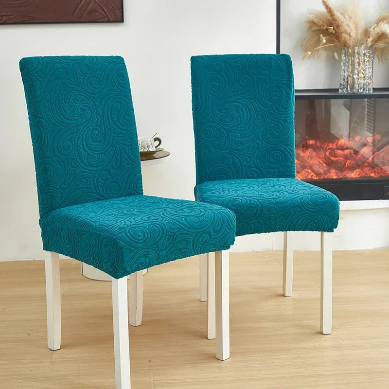 1/2/4/6pcs Jacquard Dining Chair Cover Pure Color All-inclusive Chair Slipcover with Skirt Elastic Durable Seat Protector Decor