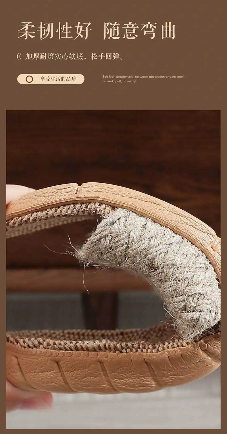 Summer Linen Slippers Woven Home Indoor Couple Sandals Breathable Non Slip Sweat Absorbing Wooden Floor Cotton Linen