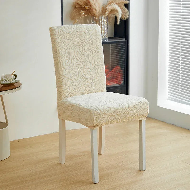 1/2/4/6pcs Jacquard Dining Chair Cover Pure Color All-inclusive Chair Slipcover with Skirt Elastic Durable Seat Protector Decor