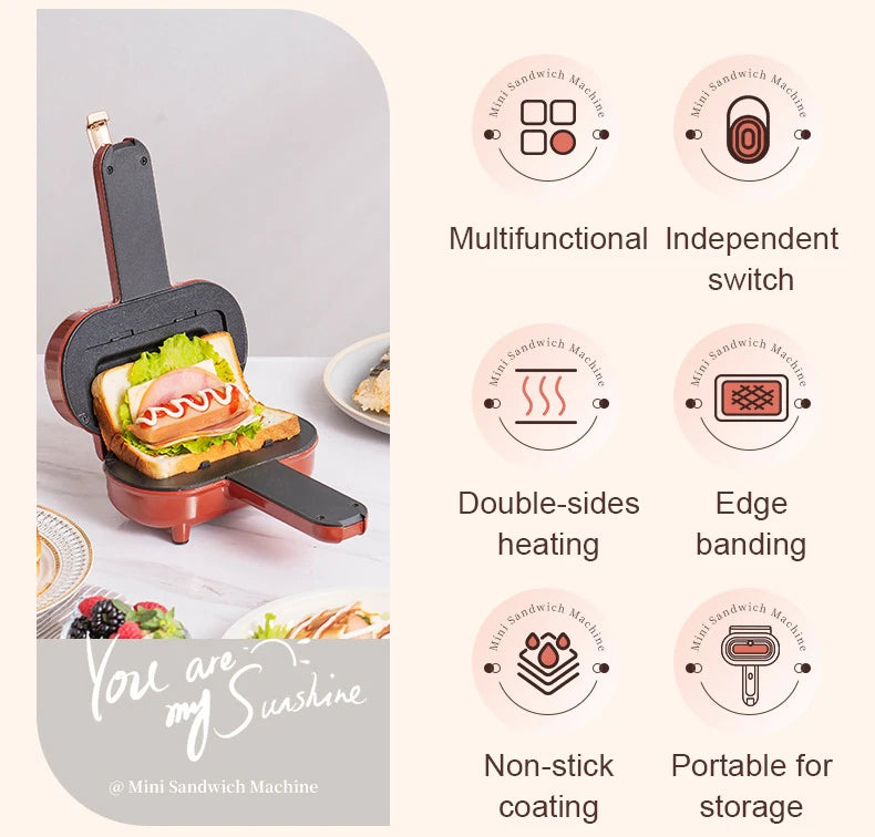 Double-Sided Seal Press Sandwich Machine Mini Taco Burrito Baking Pan Grill Breakfast Maker Bread Hot Dog Toaster Electric Oven