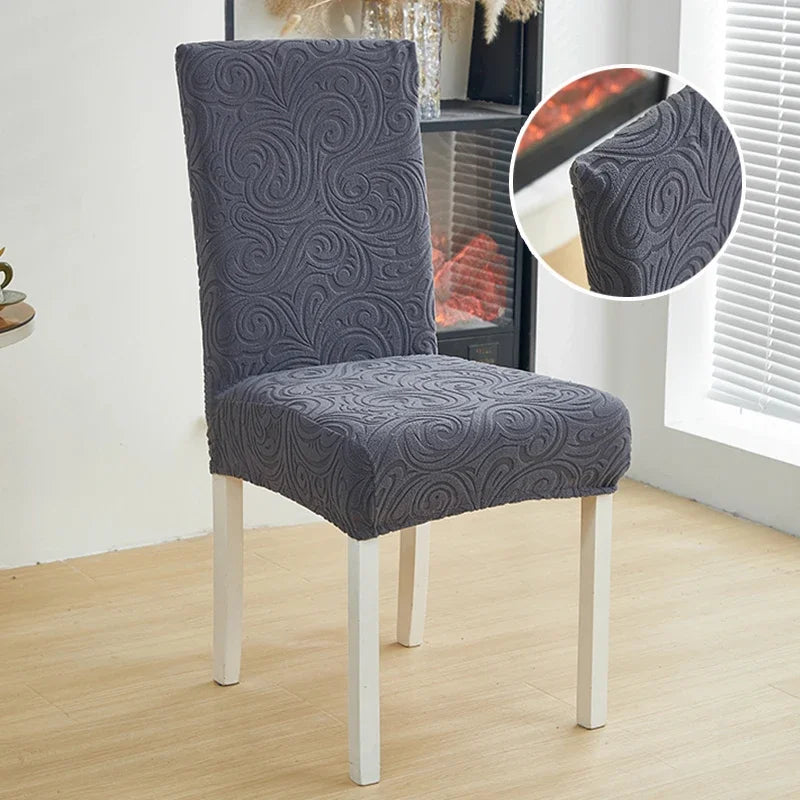 1/2/4/6pcs Jacquard Dining Chair Cover Pure Color All-inclusive Chair Slipcover with Skirt Elastic Durable Seat Protector Decor
