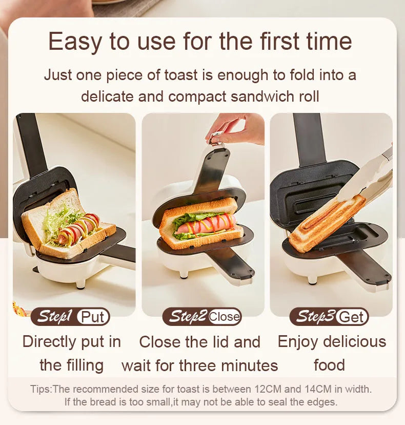 DMWD Double-Sided Press Sandwich Machine Frying Baking Pan Mini Cheese Grill Breakfast Maker Bread Hot Dog Toaster Electric Oven