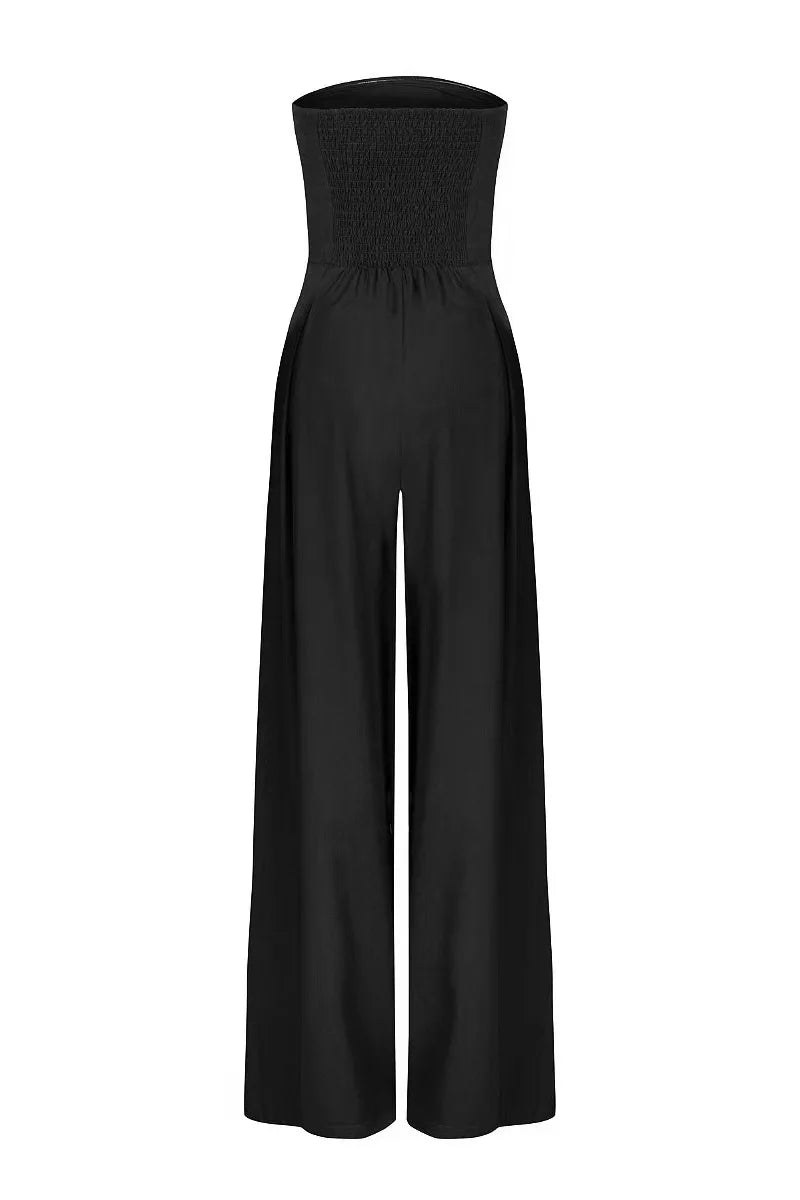BKLD Solid Color 2025 Women Casual Backless Pleated Strapless Sexy Party Clubwear Slim Fit Long Pants One Pieces Jumpsuits