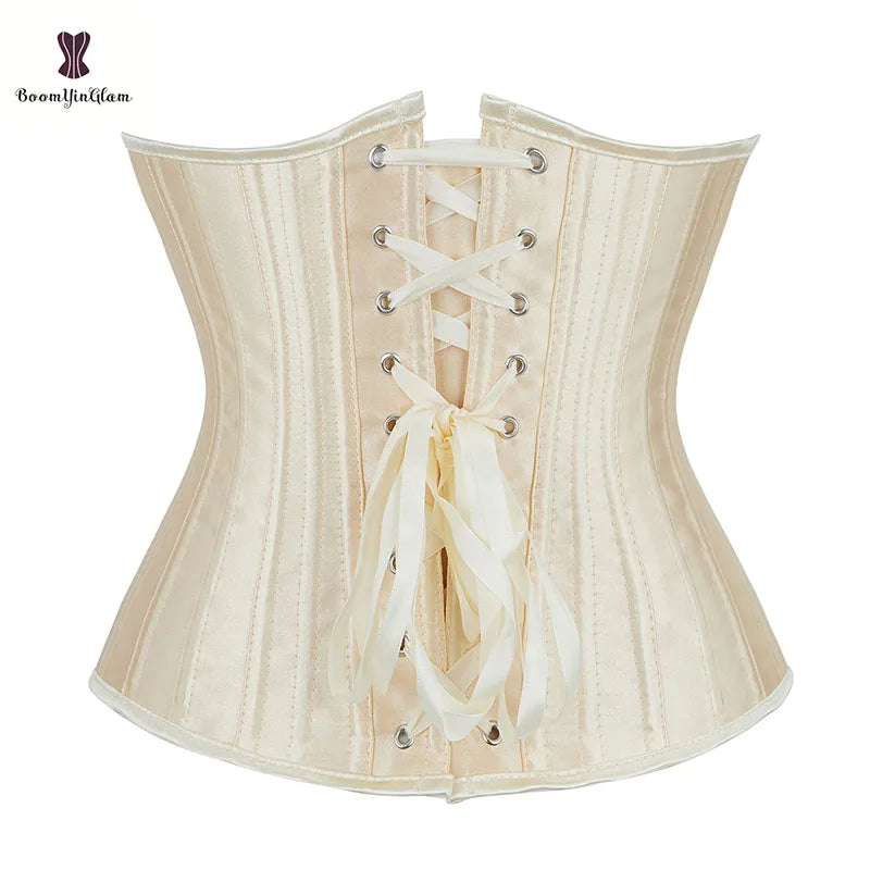 Solid Black Champagne-Colored Corset 26 Steel Boned underbust Corselet Women Cupless Chest Binder Bustier