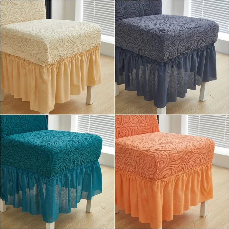 1/2/4/6pcs Jacquard Dining Chair Cover Pure Color All-inclusive Chair Slipcover with Skirt Elastic Durable Seat Protector Decor