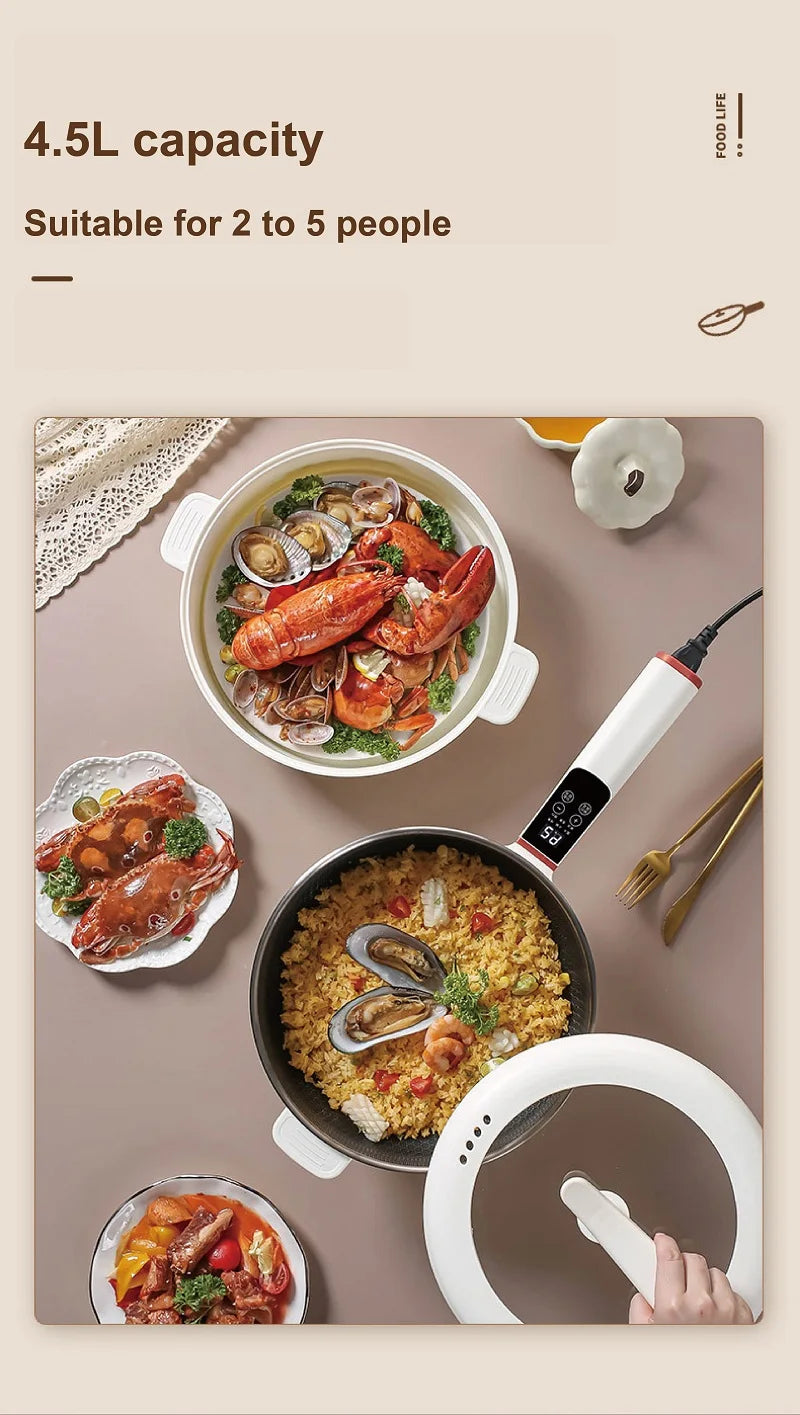 4.5L Multifunctional Electric Frying Pot Smart Electric Cooker Non-stick Frying Pot Large Capacity Electric Hot Pot 1350W