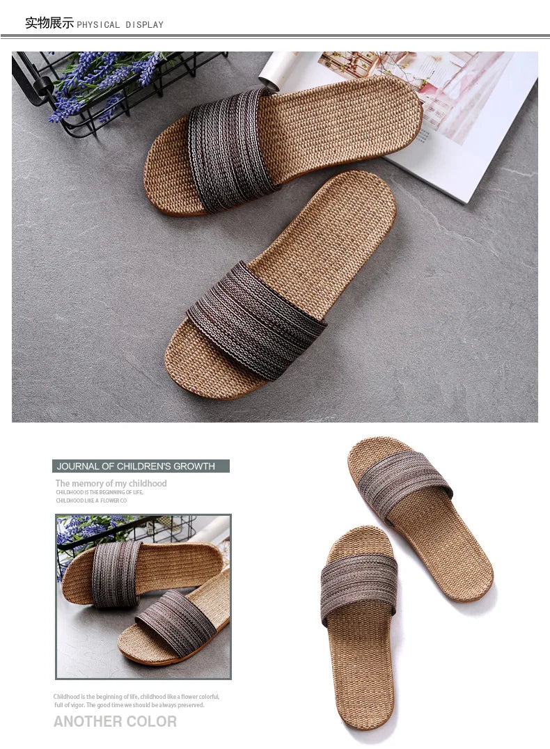 Linen Slippers For Female Summer Home Indoor Lovers Anti-Skid Thick Floor Shoe For Male Summer Home Cotton And Linen Sandals