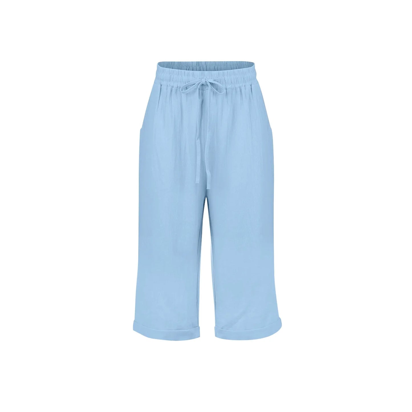 Womens Summer Elastic Waist Pocket Pocket Solid Color Cotton Linen Wide Leg Pants Loose Pants Pants for Women Women’s Pants