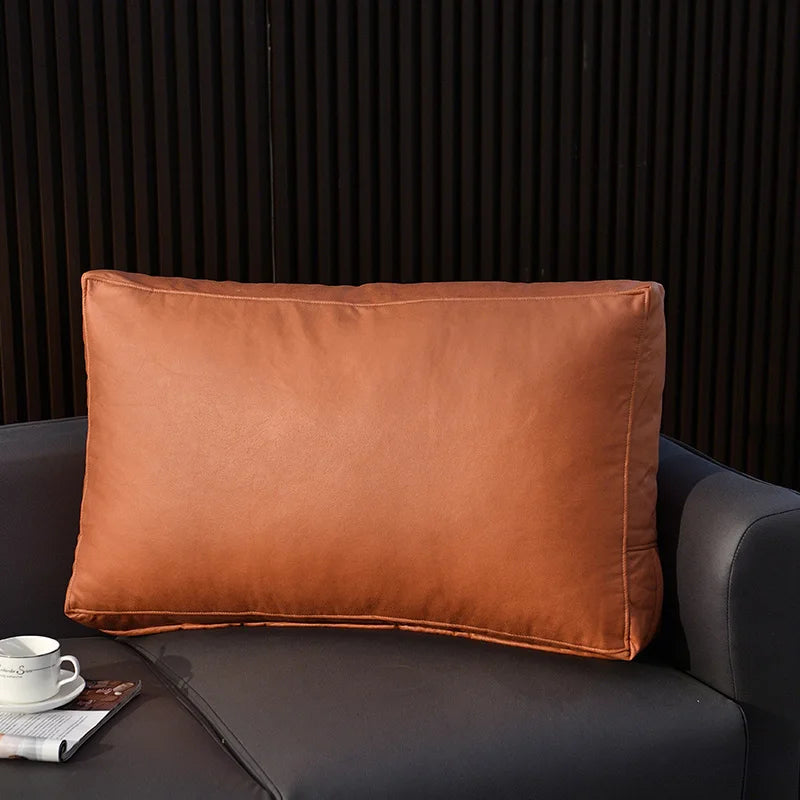 Nordic Faux Leather Rectangular Sofa Cushion Cover Fashion Home Pillowcase Solid Color Tech Fabric Lumbar Protective Covers