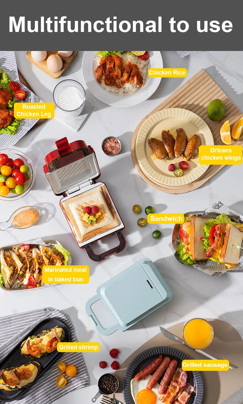 Multifunction Sandwich Light Food Maker Double-sided Heating Bread Toaster Breakfast Baking Machine Ceramic Coating Grilling Pan