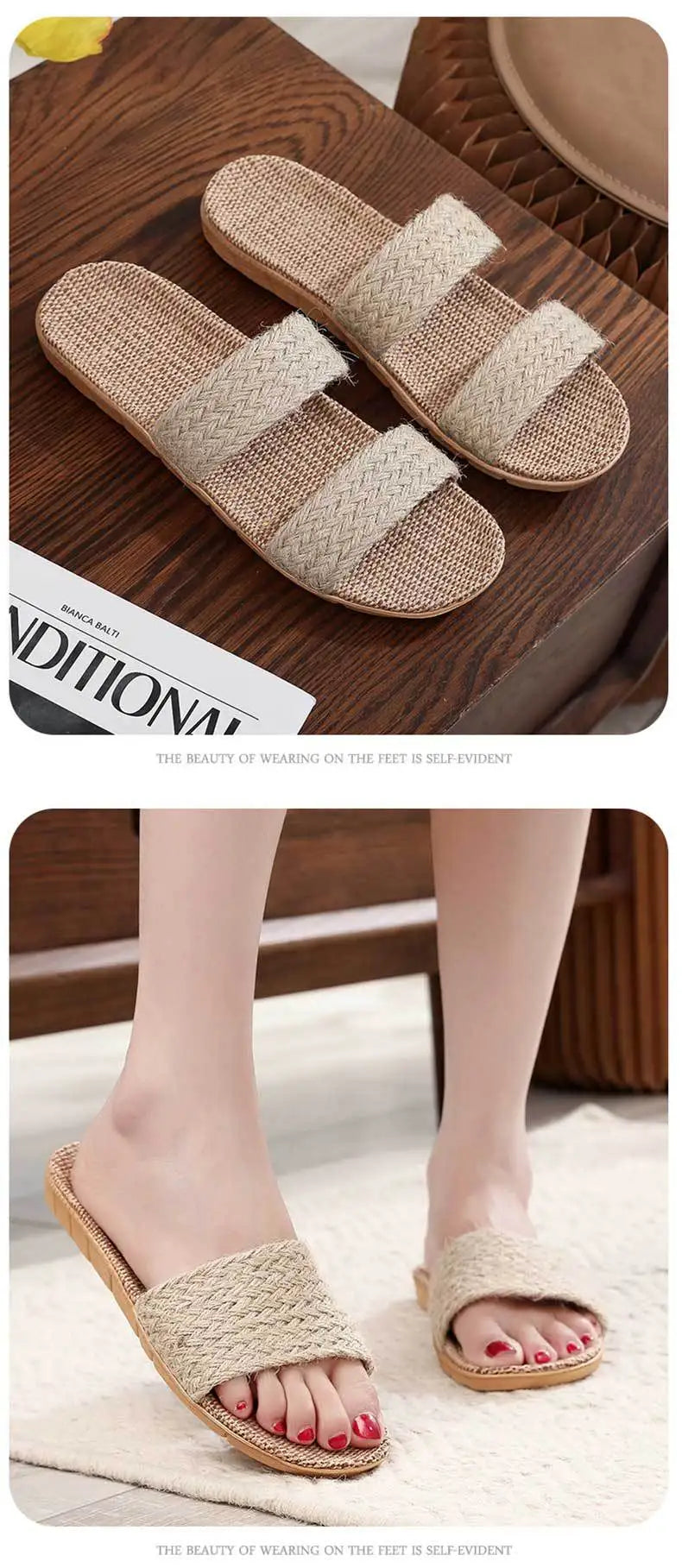 Summer Linen Slippers Woven Home Indoor Couple Sandals Breathable Non Slip Sweat Absorbing Wooden Floor Cotton Linen