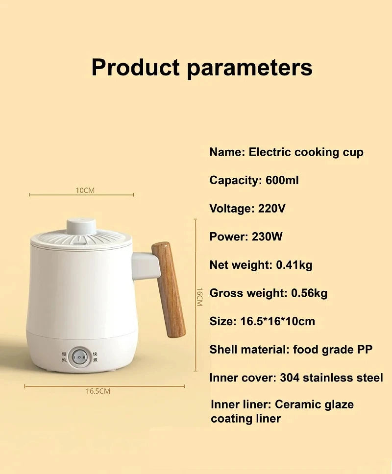 600ml Health Electric Kettle Travel Kettle Non-stick Rice Cooker Portable Noodle Cooker Quick Kettle Office Electric Hot Cup