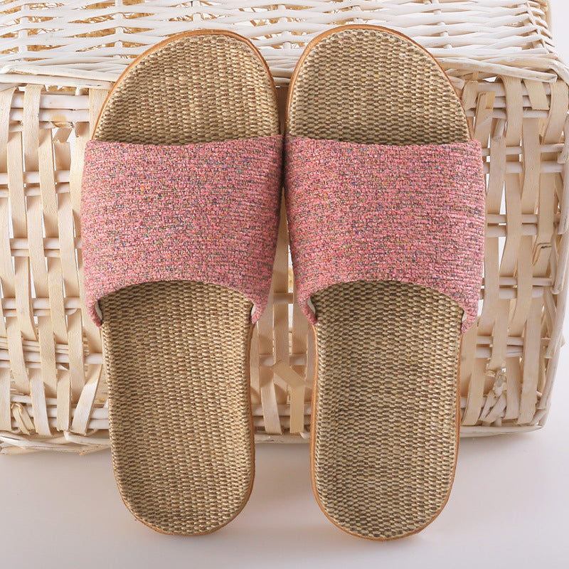 Home couple indoor slippers wooden floor cotton linen linen slippers home non-slip men and women thick bottom summer