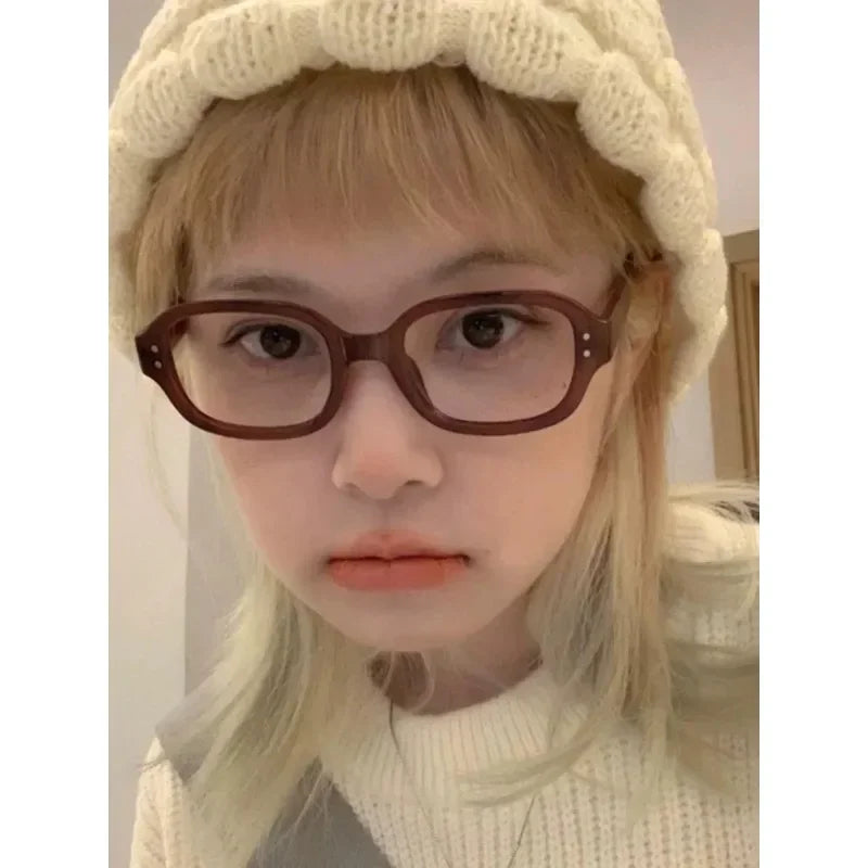 Y2k Vintage Decorative Goggles Retro Square Frame Eyeglass Women Red Computer Reading Glasses Clear Blue Light Blocking Eyewears