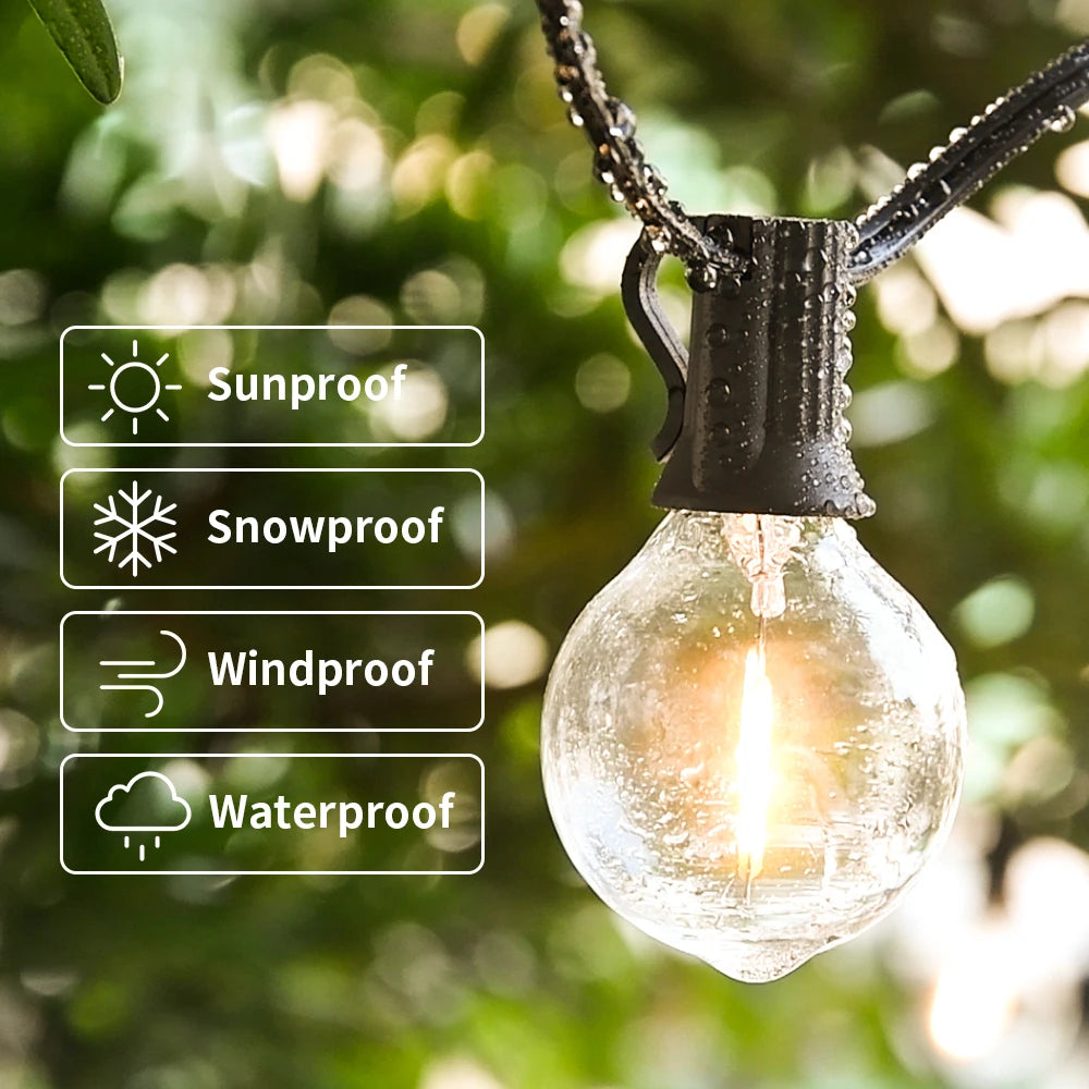 30M LED Fairy String Light Outdoor Birthday Party Light String G40 Patio Garden Light Clear Vintage Bulb Chain For Wedding Decor