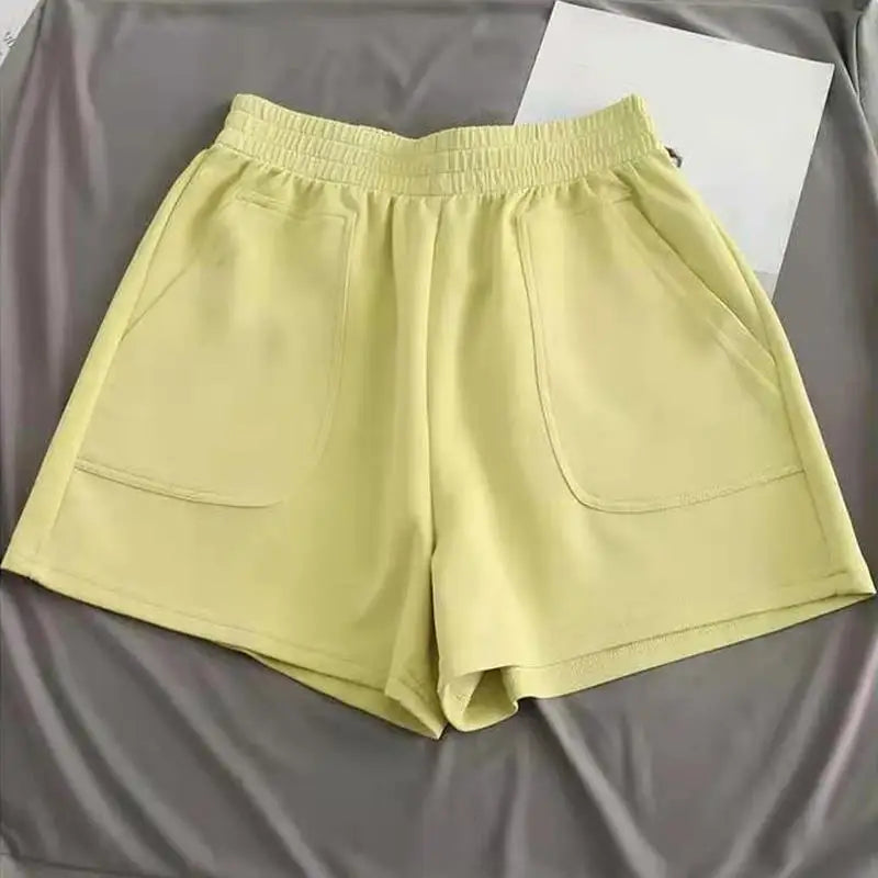 Summer Solid Color Short Pants Wide Leg Shorts Black/Pink/Light Blue/Yellow High Waist Loose Hot Pants Bottoms Sports Pants