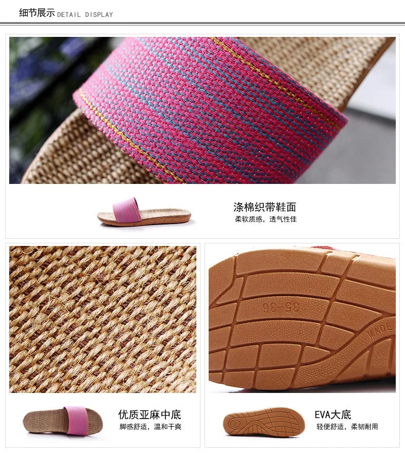 Linen Slippers For Female Summer Home Indoor Lovers Anti-Skid Thick Floor Shoe For Male Summer Home Cotton And Linen Sandals