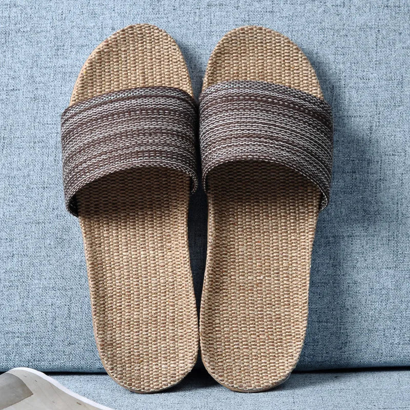 Linen Slippers For Female Summer Home Indoor Lovers Anti-Skid Thick Floor Shoe For Male Summer Home Cotton And Linen Sandals