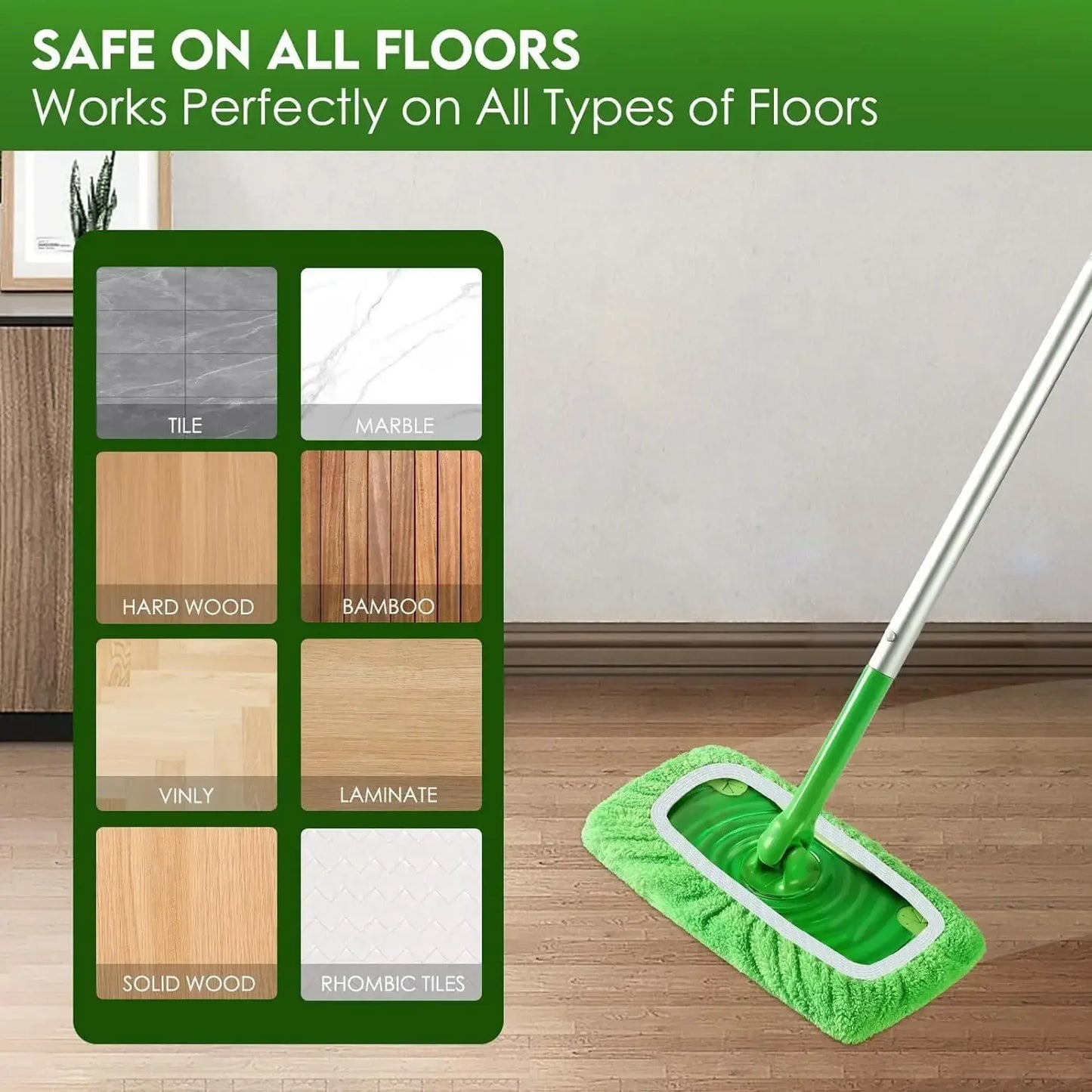 Replacement Washable Rag Towel Sweeper Wet & Dry Cleaning Cloths Reusable Microfiber Mop Pads Green Furniture Flooring Mop Head