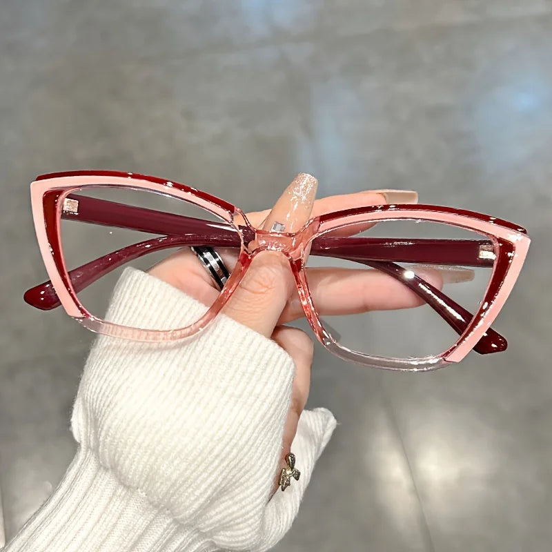 Cat Eye Clear Lens Glasses Retro Color Block Fashion Decorative Glasses Computer Spectacles For Women