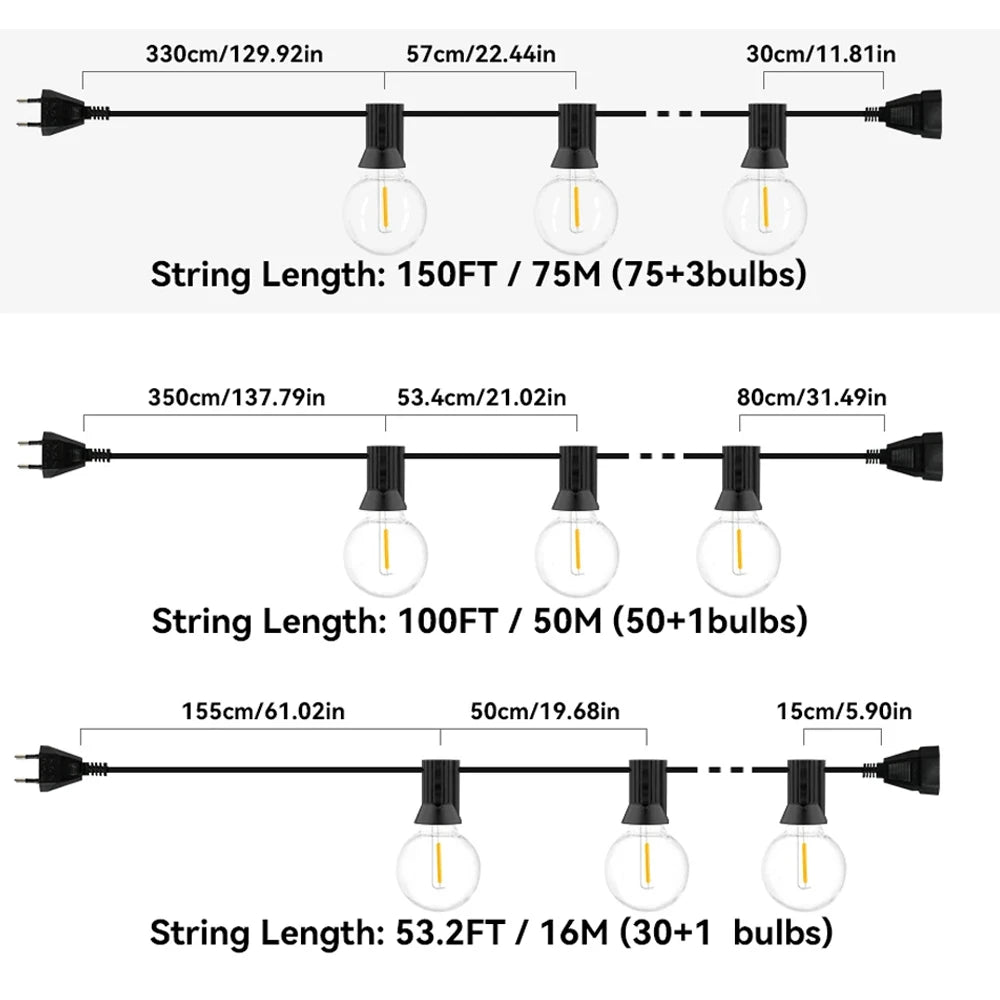 30M LED Fairy String Light Outdoor Birthday Party Light String G40 Patio Garden Light Clear Vintage Bulb Chain For Wedding Decor