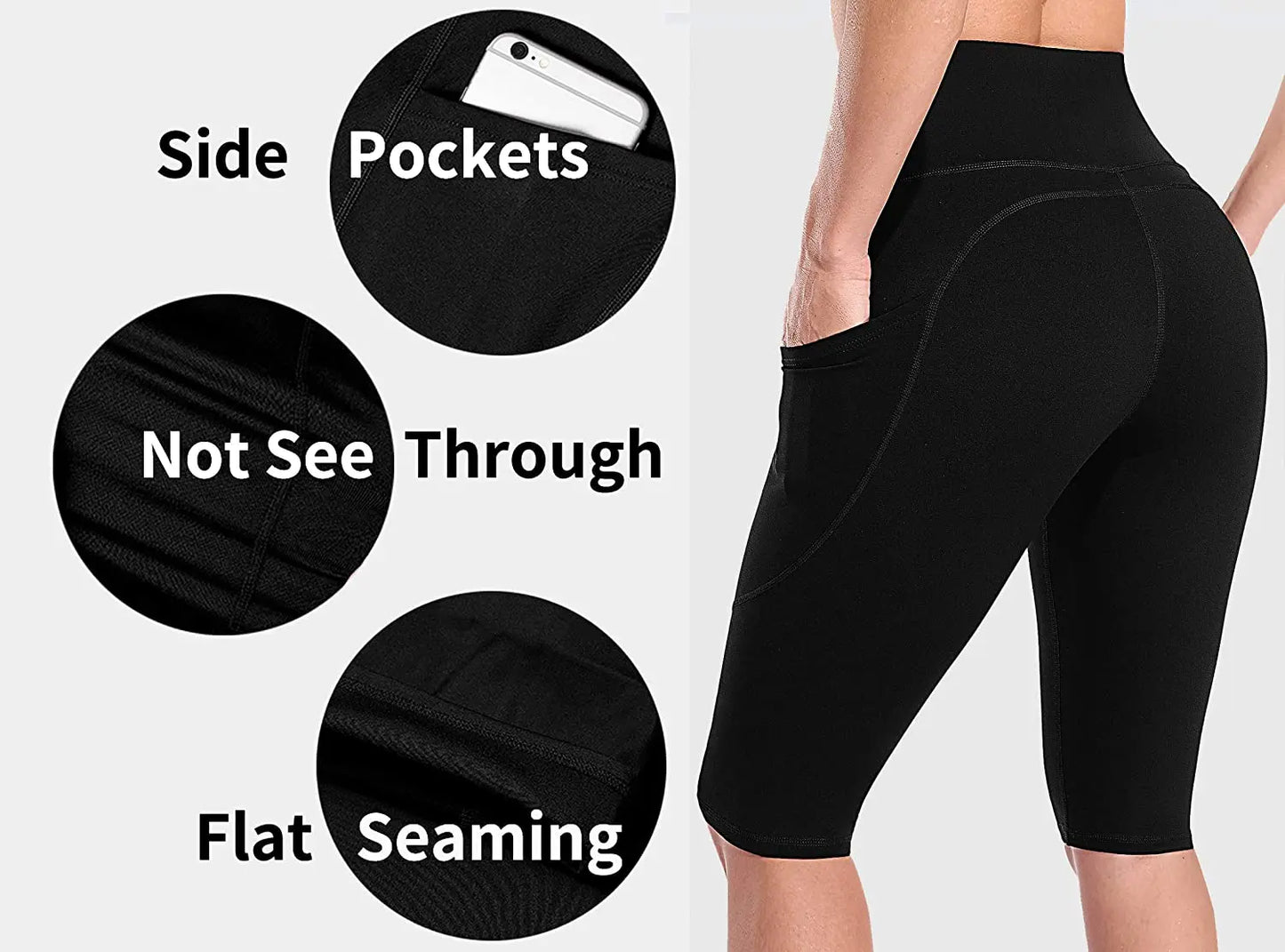 Anfilia Women Yoga Shorts Jogging Running Cycling Fitness Sportswear High-waist with Side Pockets Sporty Shorts Solid Color