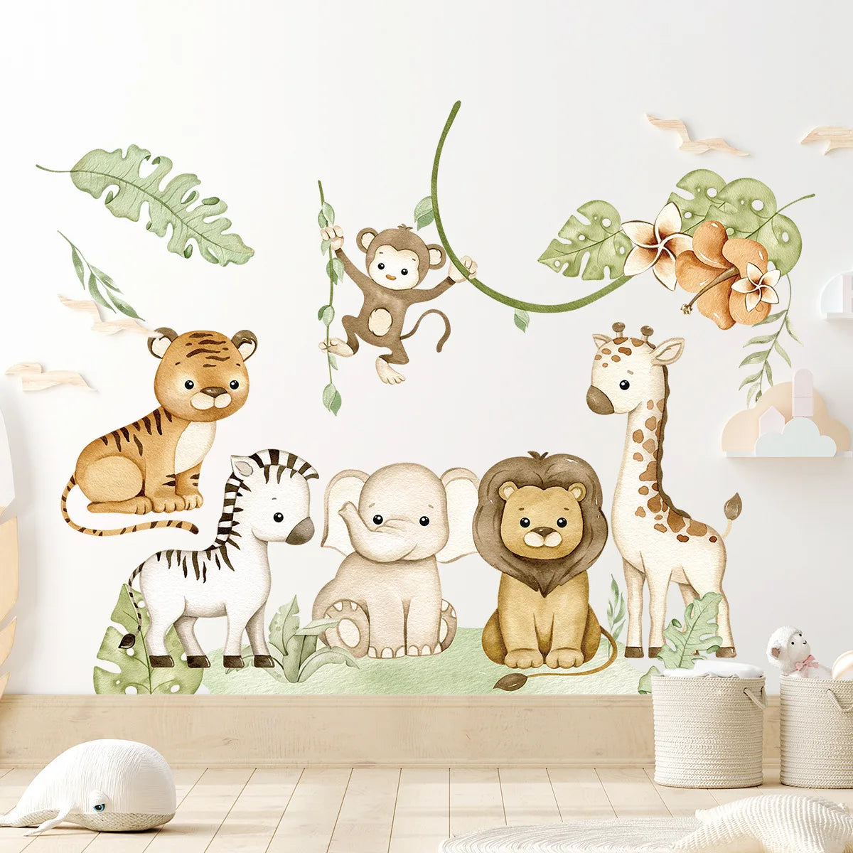 Watercolor Flower Tree Branch Wall Sticker Bedroom Playroom Blossom Bird Forest Wall Decal Living Room Sofa TV Background Decor