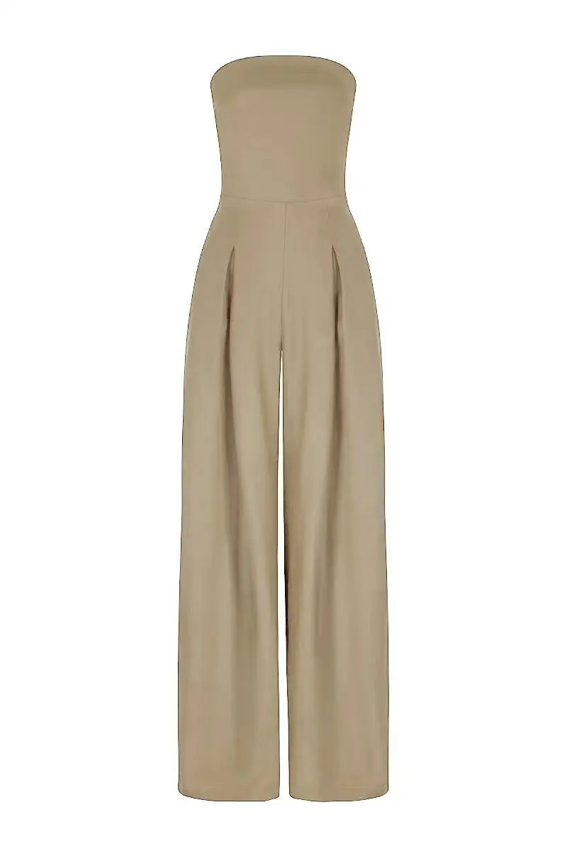 BKLD Solid Color 2025 Women Casual Backless Pleated Strapless Sexy Party Clubwear Slim Fit Long Pants One Pieces Jumpsuits