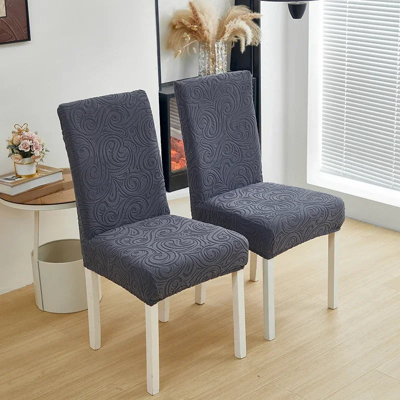 1/2/4/6pcs Jacquard Dining Chair Cover Pure Color All-inclusive Chair Slipcover with Skirt Elastic Durable Seat Protector Decor