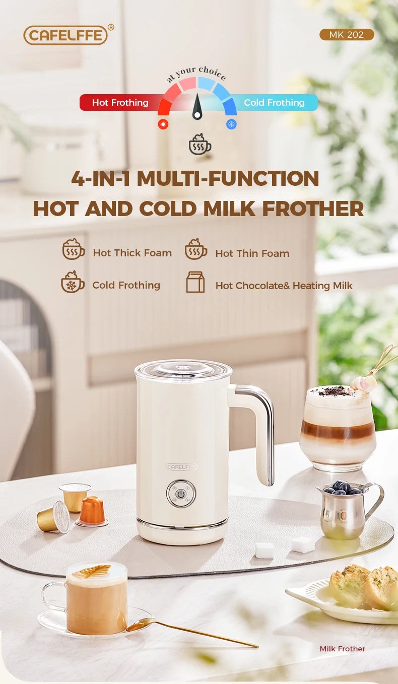 Cafelffe 4in1 Electric Milk Frother Frothing Foamer Chocolate Mixer Cold/Hot Latte Cappuccino Automatic foam milk heater Warmer