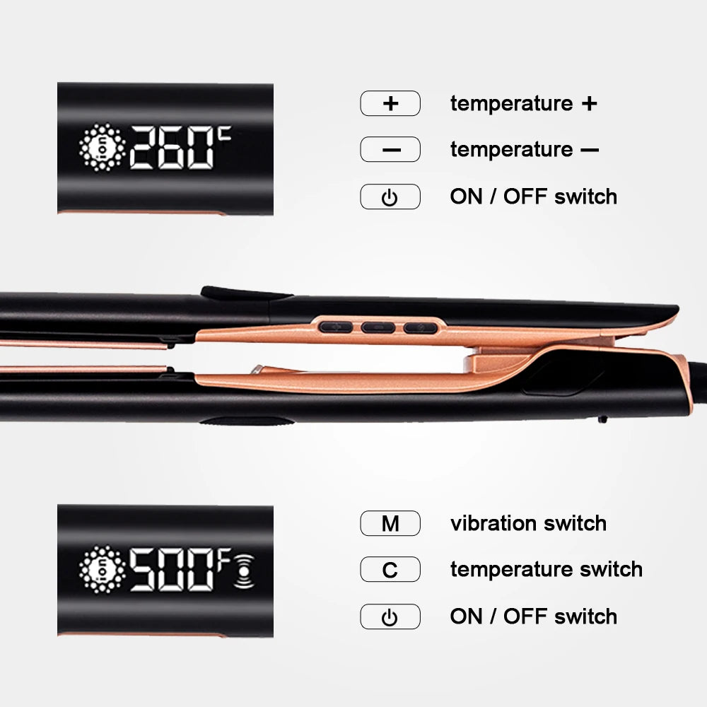 Plasma Hair Straightener Curler Keratin Treatment 250°C 500°F Vibrating Hair Flat Irons For Frizzy Hair Recovers Damage 110-240V