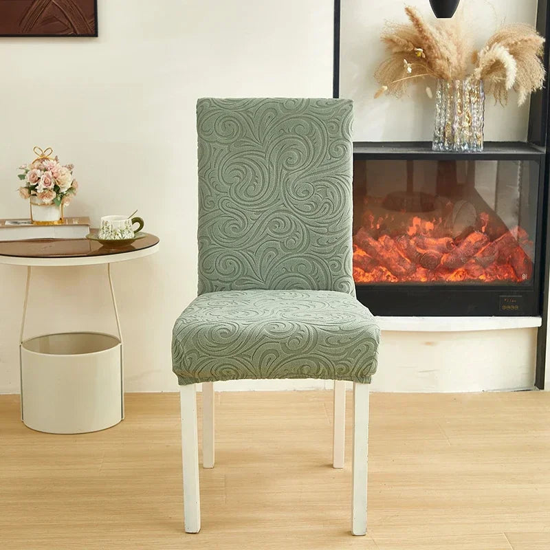 1/2/4/6pcs Jacquard Dining Chair Cover Pure Color All-inclusive Chair Slipcover with Skirt Elastic Durable Seat Protector Decor